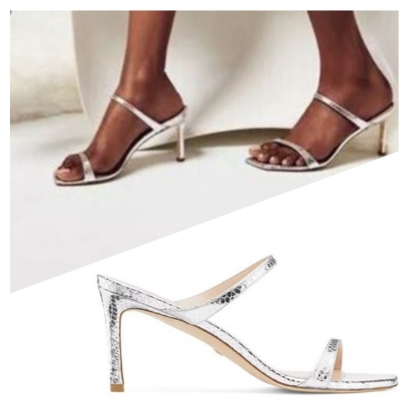 Stuart Weitzman Shoes - Stuart Weitzman Aleena Sandals in Silver Mini Snake Print 2.5” Heel Pumps Size 5
